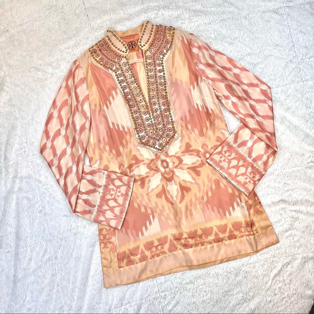 ✨NWT! Tory Burch Indio Border Iveta Silk Tunic in Pink Grapfruit ~Size: 8~